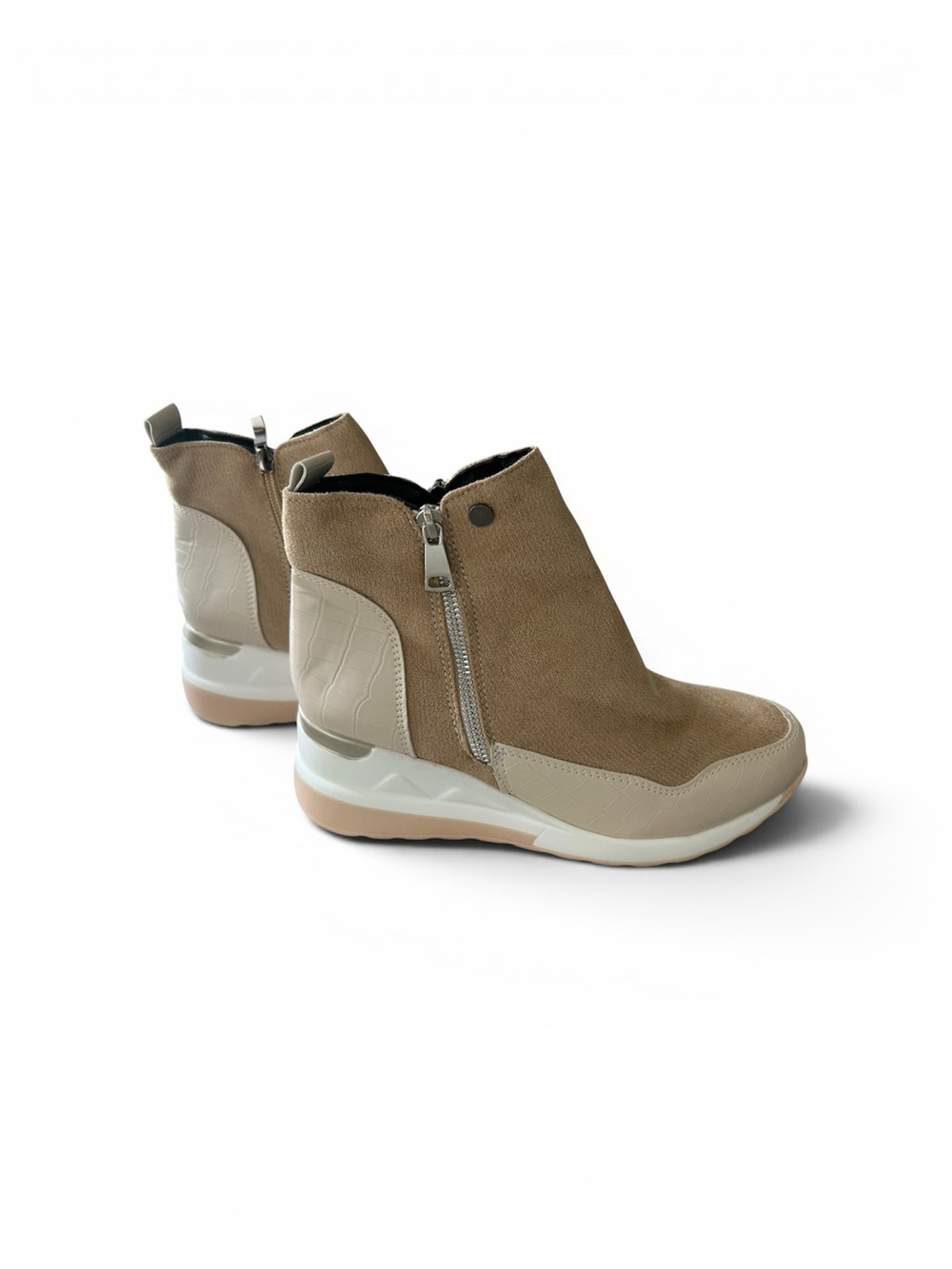 Ash New York Women’s Taupe Wedge Ankle Sneakers - Slip-On Zip Comfort
